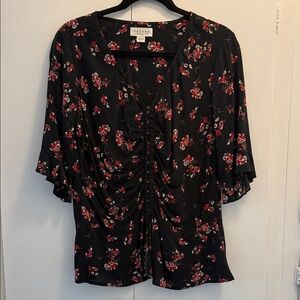 Velvet Black Top with Red Floral Design